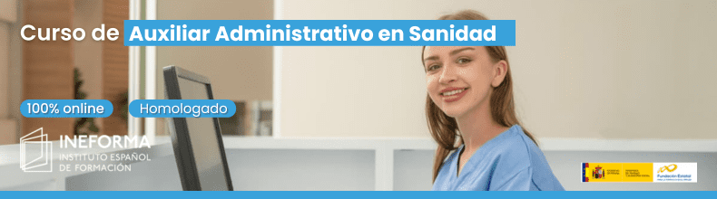 Banner del curso para especializarse como administrativo en la gestión de pacientes en sanidad.