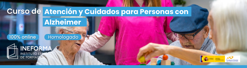 Banner del curso de formación para auxiliares especializados en Alzheimer y demencias.