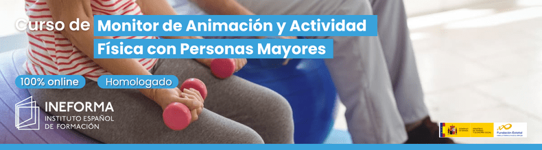 Banner promocional para la formación especializada en actividad física en residencias dirigida a monitores profesionales.