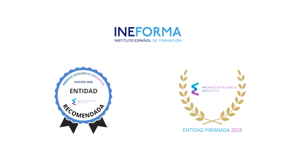Banner conmemorativo de INEFORMA celebrando el galardón Premio Excelencia Educativa 2026 por su innovación en formación online.